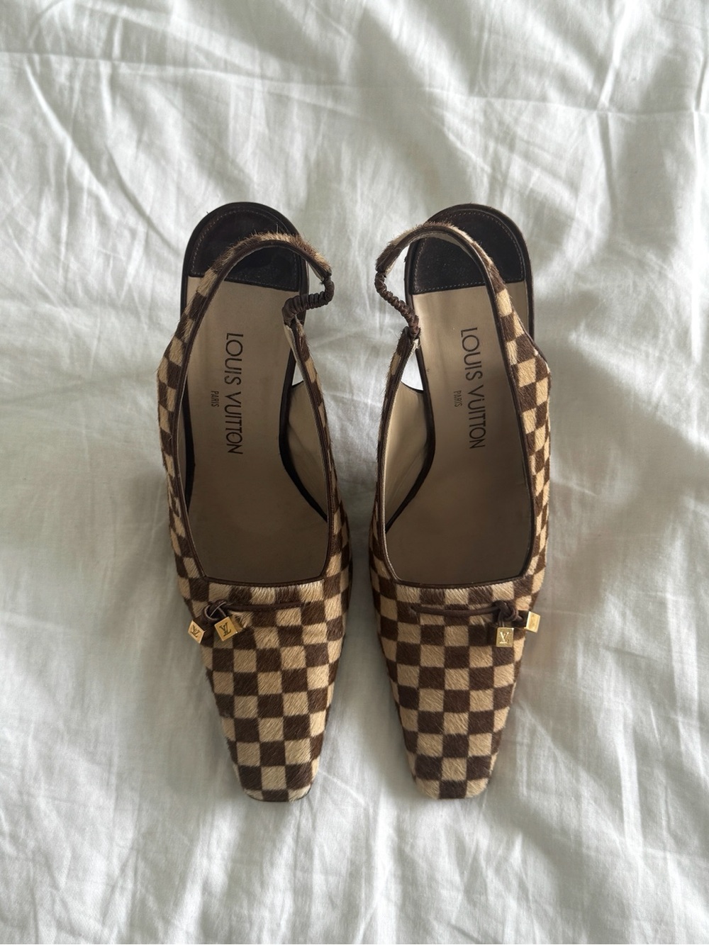 Louis Vuitton Pony hair Brown and Cream Damier Slingback Pumps